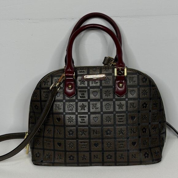 Nicole Lee Monogrammed Dome Satchel Handbag In Brown And Burgundy Red main image 13